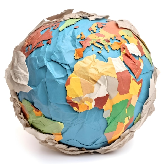 The planet Earth made of crumpled paper