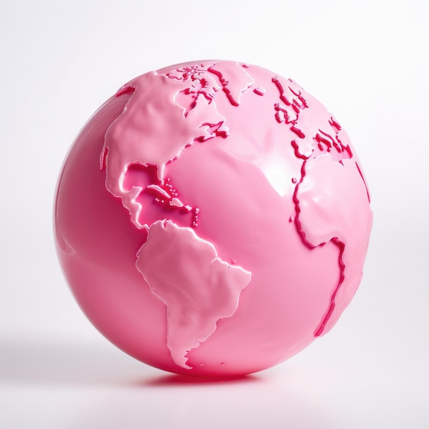 The Planet Earth made of shiny pink plastic