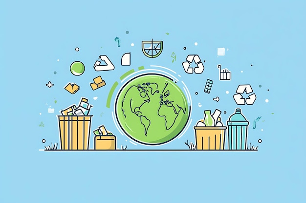 The planet Earth paired with waste sorting symbols emphasizing global responsibility recycling