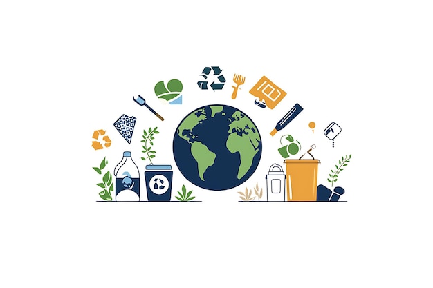 The planet Earth paired with waste sorting symbols emphasizing global responsibility recycling