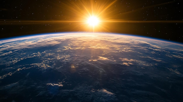 Photo planet earth seen from space with the sun rising on the horizon