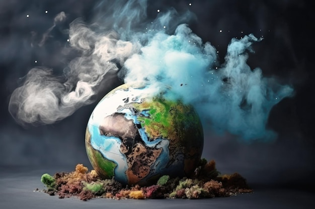 Planet earth in smoke Environment Social and Governance World sustainable environment concept Pollution of the planet The globe is under threat