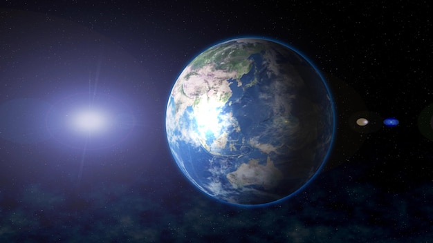 Planet Earth in space. Oceania and Eurasia on planet Earth. 3d render.