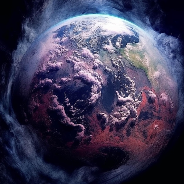 Planet Earth in space with blue nebula and clouds Elements of this image furnished by NASA