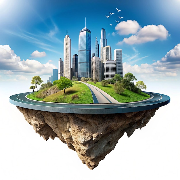 Planet Earth style crystal ball with buildings with trees over the sky