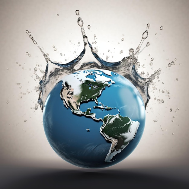 A Planet earth in water splash