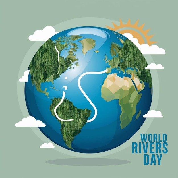 Planet Earth with Flowing River Path for World Rivers Day 1