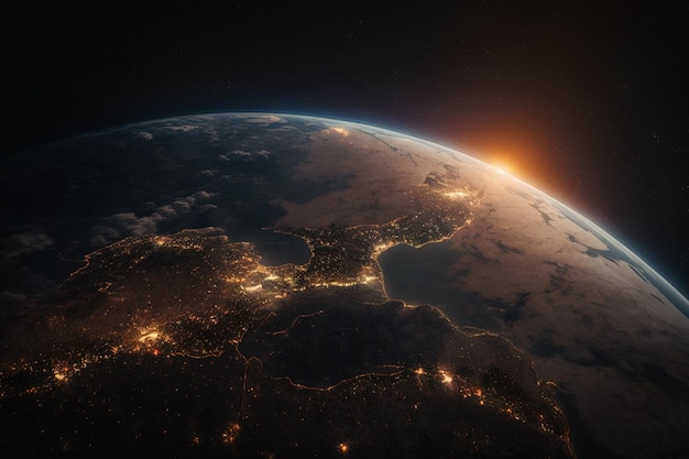 A planet earth with the lights of europe at night.