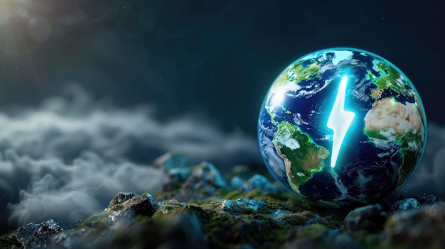 Planet Earth with a power button symbol highlighting the importance of renewable energy