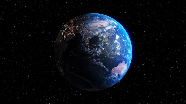 Planet earth with realistic geography surface and orbital 3D cloud atmosphere