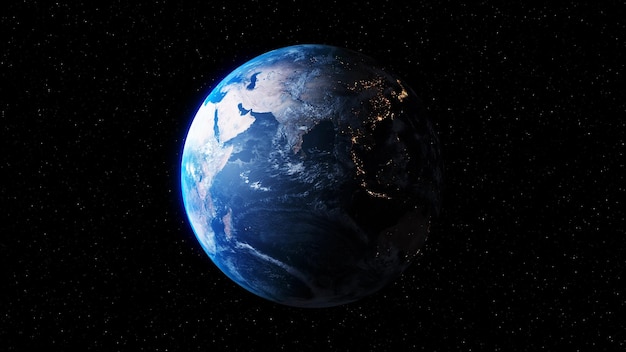 Planet earth with realistic geography surface and orbital 3D cloud atmosphere