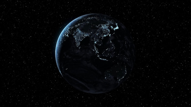 Planet earth with realistic geography surface and orbital 3D cloud atmosphere