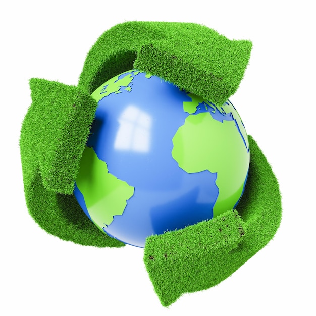 Photo planet earth with recycling symbol