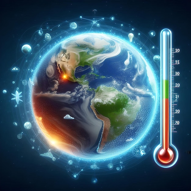 Photo a planet earth with the word temperature on it