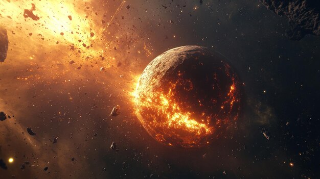 A Planet Engulfed in Fire and Debris During a Catastrophic Collision