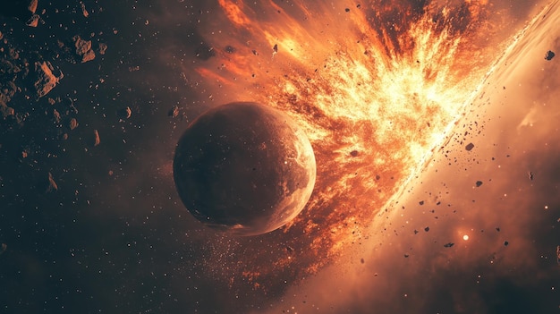 Planet Exploding With Fiery Debris and Dust