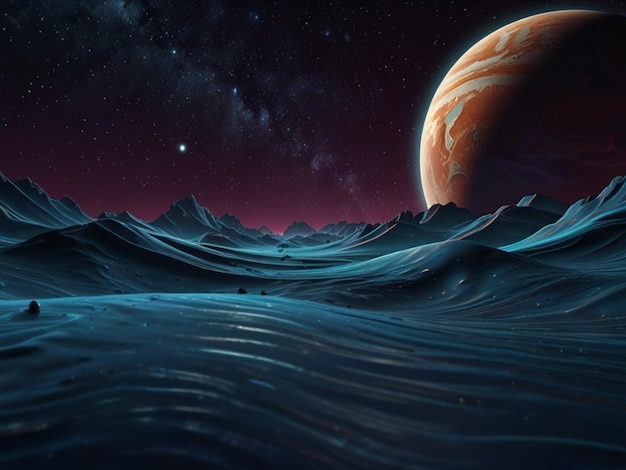 Photo a planet is in the ocean with a star on the background