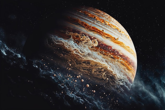 Photo planet jupiter and the cosmic galaxy nebula movement of gas on the surface of the planet fantastic space landscape 3d illustration