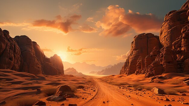 Planet Mars like landscape Photo of Wadi Rum desert in Jordan with red pink sky above