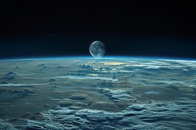 Planet and moon in space