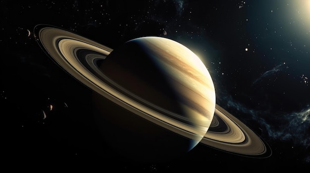 The planet saturn is surrounded by stars.