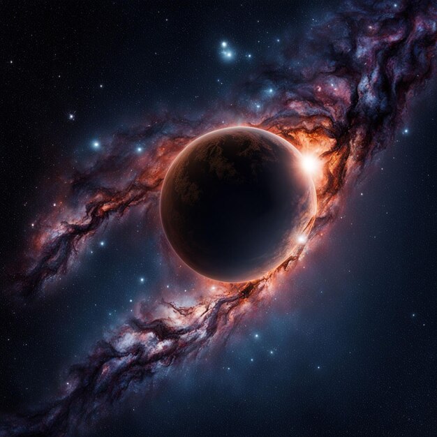 a planet with a black hole in the middle and a black hole in the center