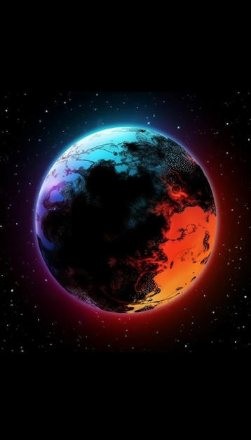 A planet with a blue and red planet in the background