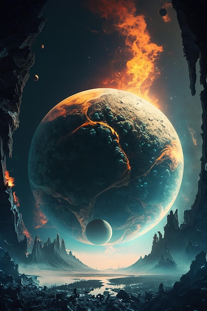 A planet with a fire on it