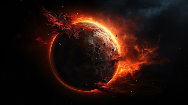 A planet with a fireball on it