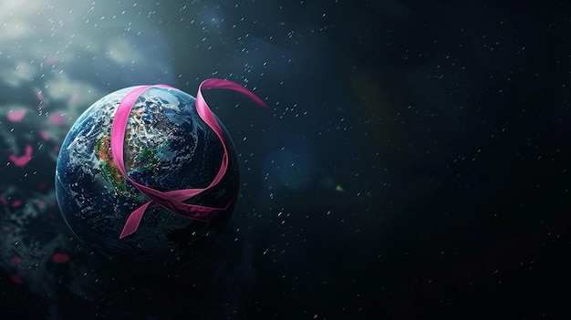 Photo a planet with a pink ribbon around it and the earth in the background