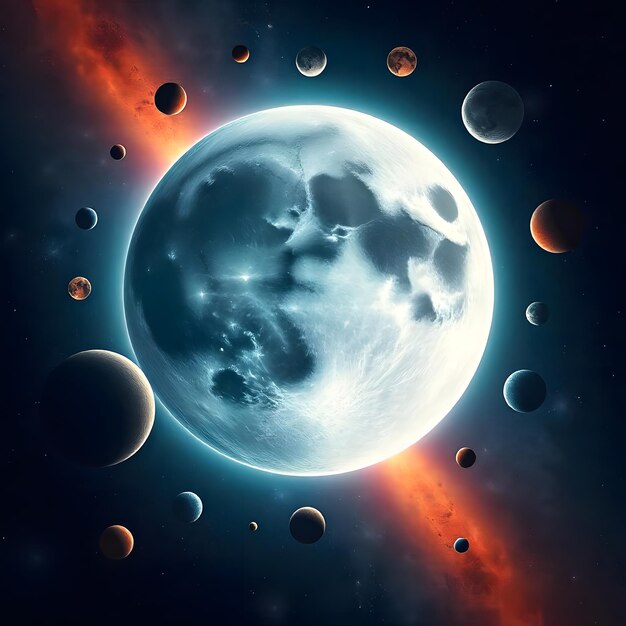 Photo a planet with planets in a space background moon and planets in starry night sky space photography