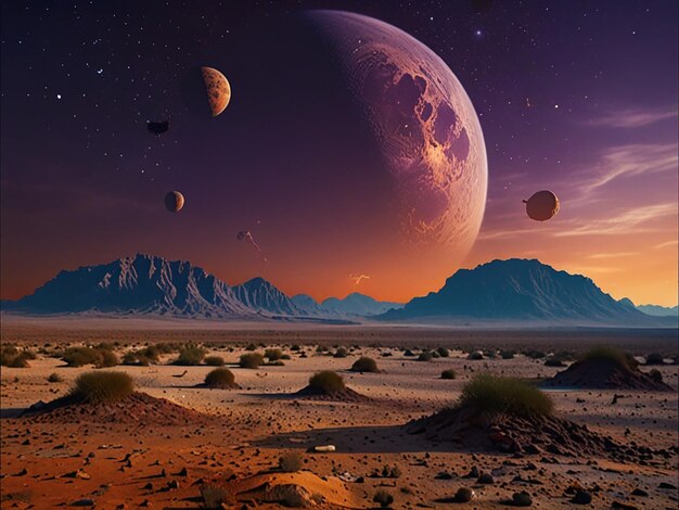 Photo a planet with planets and stars in the sky