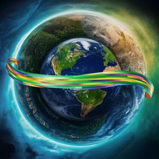 Photo a planet with a rainbow and the words quot the earth quot on it