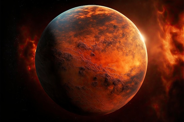 A planet with a red planet in the background