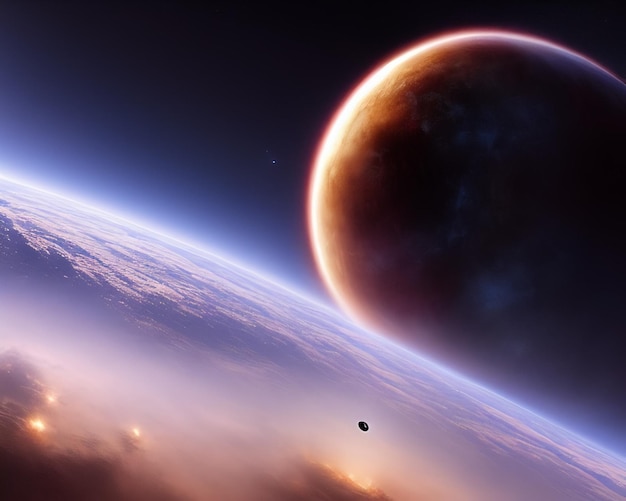 A planet with a red planet in the background