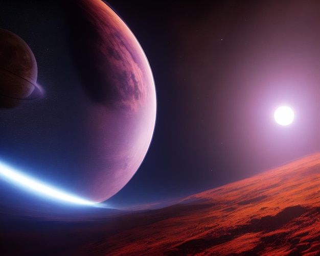 Planet with a red planet and the sun