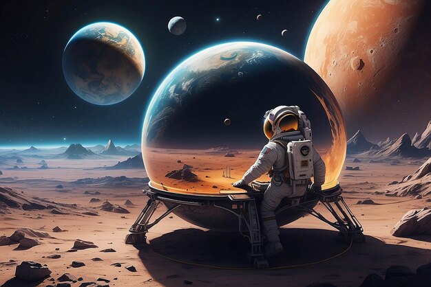 Planetary exploration illustration mockup