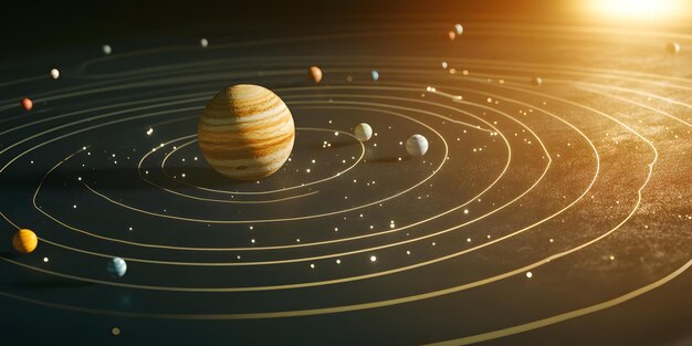 Photo planetary system with orbiting celestial bodies