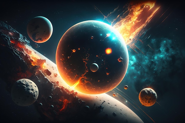 Planets in outer space Ai Galaxy cosmos background