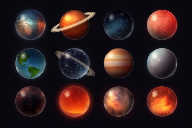 Photo planets realistic transparent set