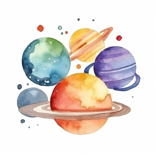 Planets of the solar system watercolor painting