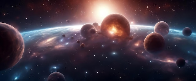 Planets in space Boundless universe Cosmic star nebulas Fantastic space background AI generated