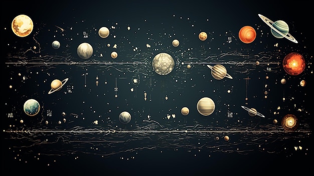 Planets and space hand drawn vector illustration Solar system with satellites constellations