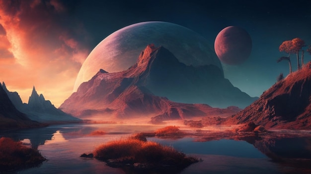 Planets and space landscape background