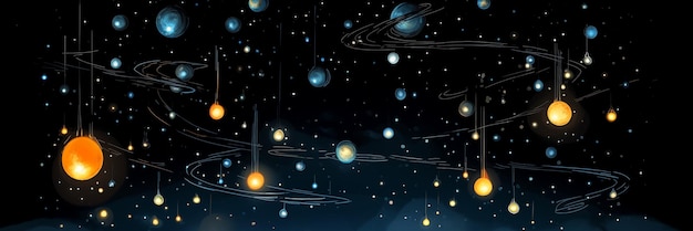 Planets and stars in dark space mystery of universe background banner Panoramic web header