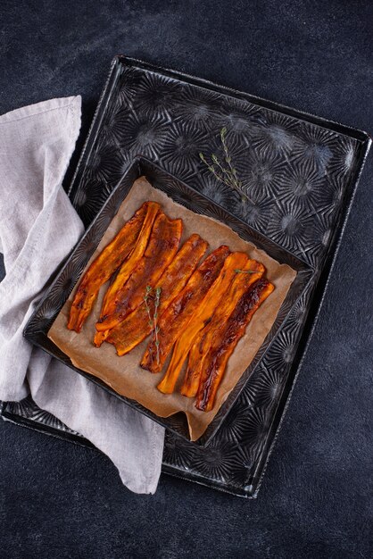 Plant based vegetarian bacon from carrot