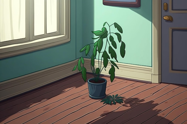 A plant of blue star fern phlebodium aureum a fancy houseplant on the floor in a house near a window