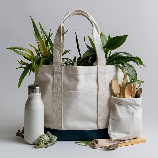 a plant and a bottle of water are next to a bottle of kitchen utensils