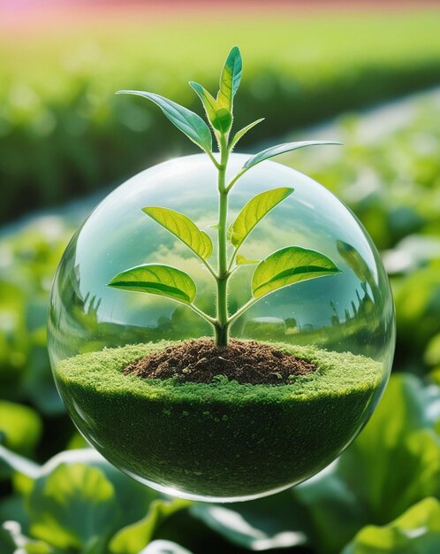 a plant in a bubble with a green plant growing through it