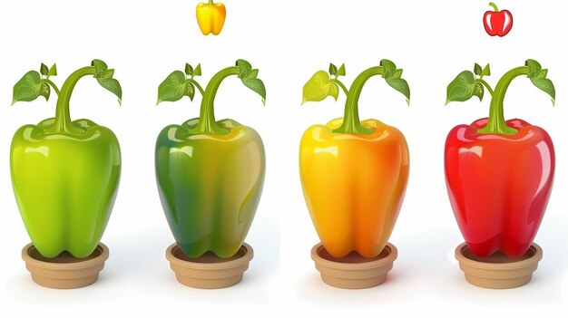 Photo plant of colorful bell pepper pot on isolated white background